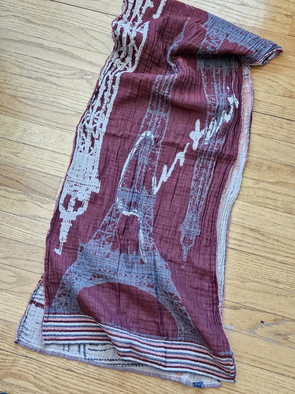 Eiffel Tower Print Burgundy Scarf - Picture 11 of 12